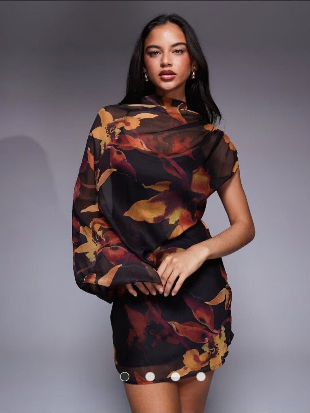 ASOS Design Floral One Sleeve Cut-Out Dress.